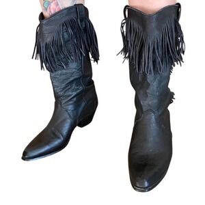 Dingo Black Leather Fringe Western Boots Cowgirl Stagecoach 6.5 Made in Mexico